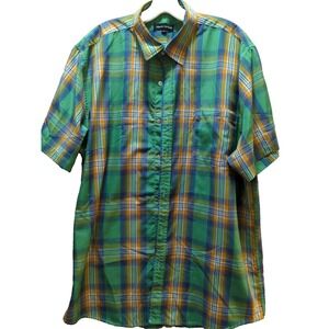 Alberto Cardinali XL men's green orange blue plaid button front shirt